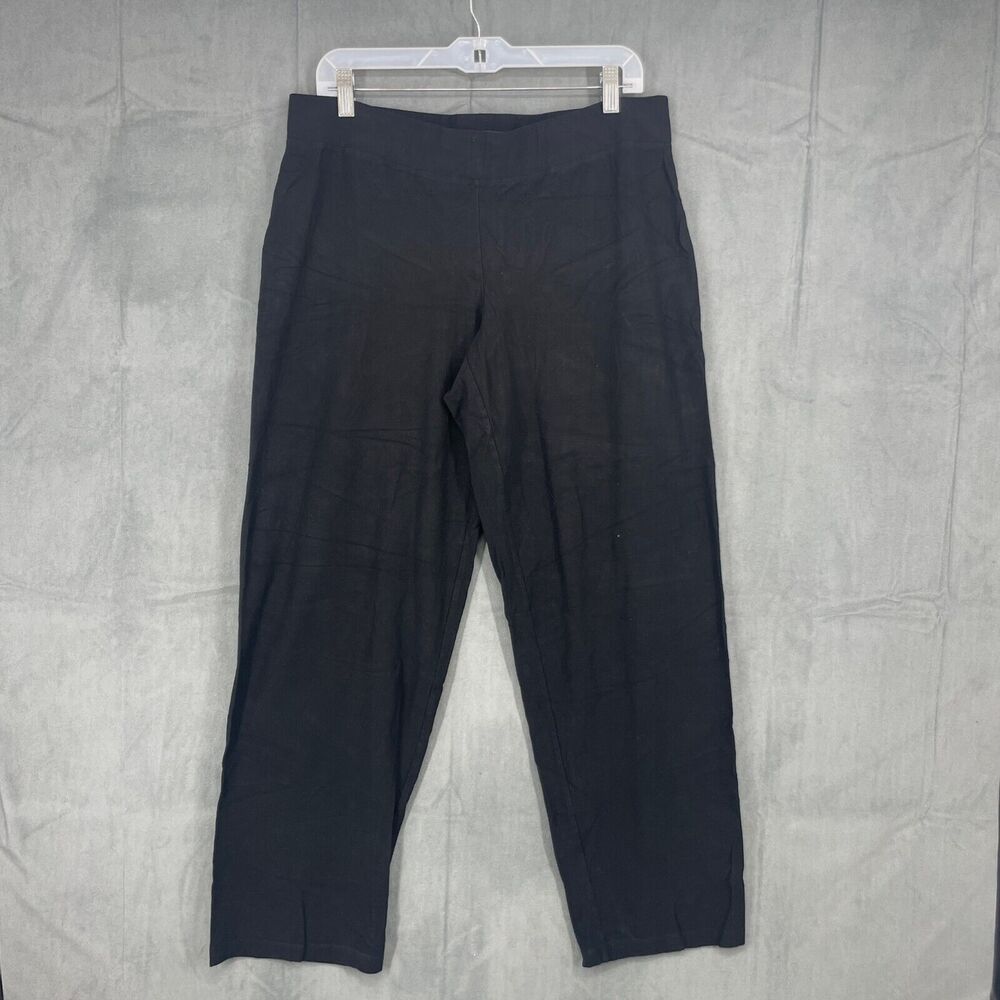 Eileen Fisher Pants Women Large Black Pull On Elastic Waist Stretch Straight Leg